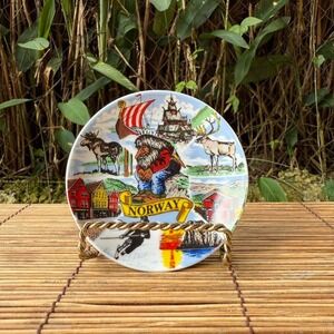 Vintage Norway Souvenir Plate Troll‎ Nordic Folk Art Scandinavian Decor